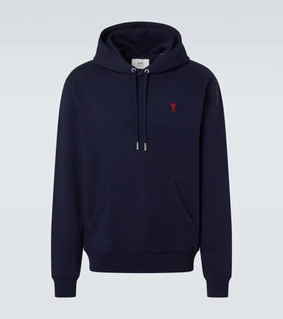 Ami Alexandre Mattiussi Ami De Caur Cotton Fleece Hoodie In Blue