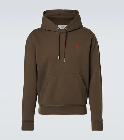 Ami Alexandre Mattiussi Ami De Caur Cotton Fleece Hoodie In Brown