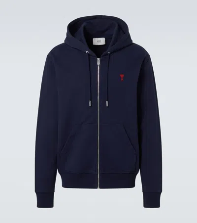 Ami Alexandre Mattiussi Ami De Caur Cotton Hoodie In Blue