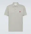 Ami Alexandre Mattiussi Ami Paris De Coeur Organic-cotton Polo Shirt In Heather Ash Grey