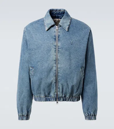 Ami Alexandre Mattiussi Classic Blue Denim Jacket With Embroidered Logo