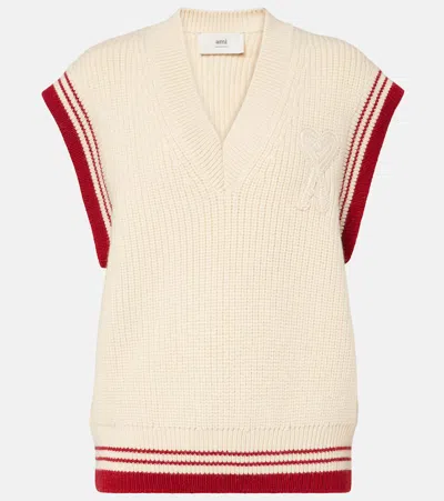 Ami Alexandre Mattiussi Ami De Caur Ribbed-knit Virgin Wool Vest In Whitecream