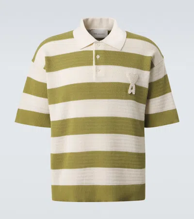 Ami Alexandre Mattiussi Ami Paris Ami De Coeur Striped Cotton Knit Polo Shirt In Multi