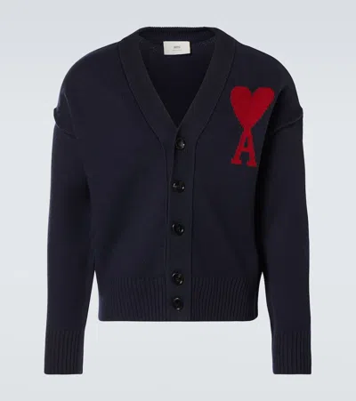 Ami Alexandre Mattiussi Ami Wool Cardigan With Logo In Black