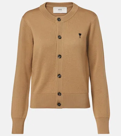 Ami Alexandre Mattiussi Ami De Caur Virgin Wool Cardigan In Nude