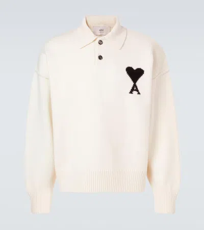 Ami Alexandre Mattiussi Ami De Caur Virgin Wool Polo Sweater In Neutral