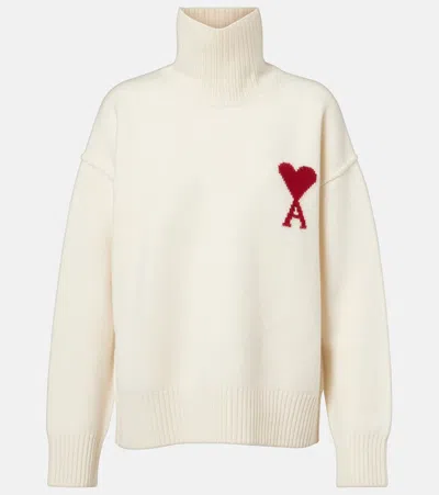 Ami Alexandre Mattiussi Ami De Caur Virgin Wool Turtleneck Sweater In White