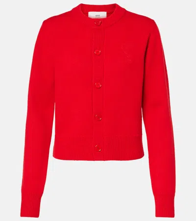 Ami Alexandre Mattiussi Ami De Caur Wool And Cashmere Cardigan In Red