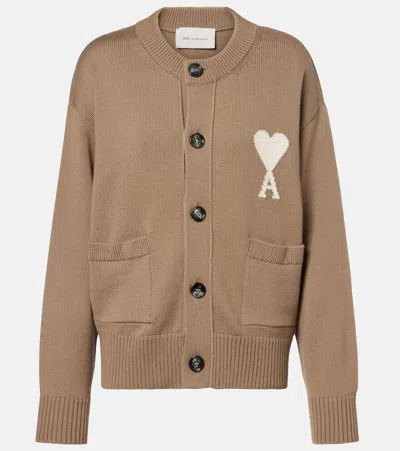 Ami Alexandre Mattiussi Ami De Caur Wool And Cotton Cardigan In Brown