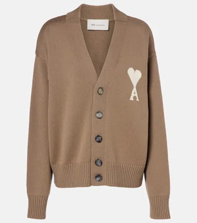Ami Alexandre Mattiussi Intarsia Wool And Cotton-blend Cardigan In Brown