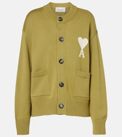 Ami Alexandre Mattiussi Ami De Caur Wool And Cotton Cardigan In Green