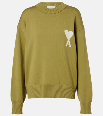 Ami Alexandre Mattiussi Ami De Caur Wool And Cotton Sweater In Green