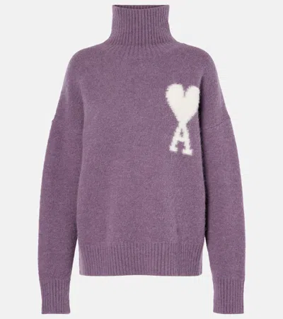 Ami Alexandre Mattiussi Ami De Caur Wool-blend Turtleneck Sweater In Purple