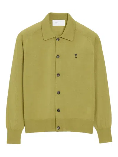 Ami Alexandre Mattiussi Ami Mens Matcha Merino Wool Shirt Collar Cardigan In Green