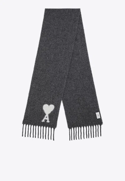 Ami Alexandre Mattiussi Ami De Coeur Alpaca-blend Scarf In Gray