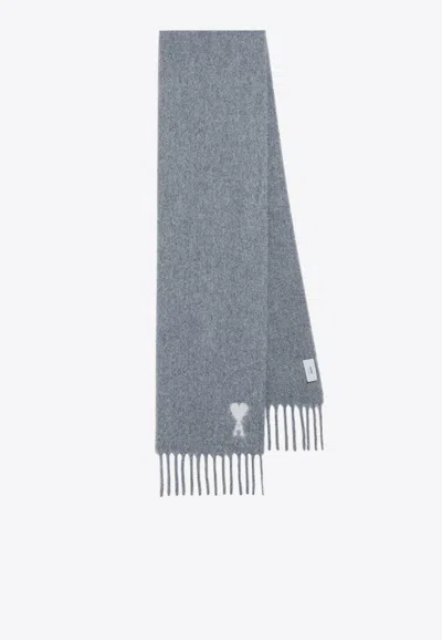 Ami Alexandre Mattiussi Ami De Coeur Alpaca Scarf In Gray