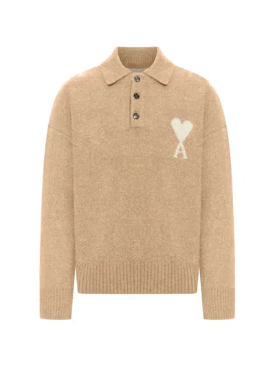 Ami Alexandre Mattiussi Ami De Coeur Alpaca Sweater In Brown
