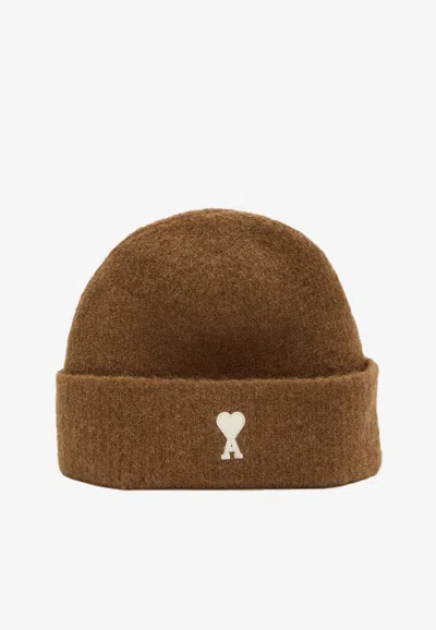 Ami Alexandre Mattiussi Ami De Coeur Alpaca Wool Beanie In Brown