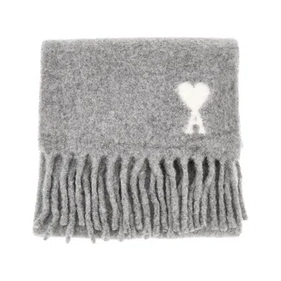 Ami Alexandre Mattiussi 'ami De Coeur' Alpaca-blend Scarf In Grey