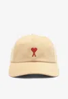 Ami Alexandre Mattiussi Red Ami De Coeur Embroidery Cap Neutrals Unisex In Beige