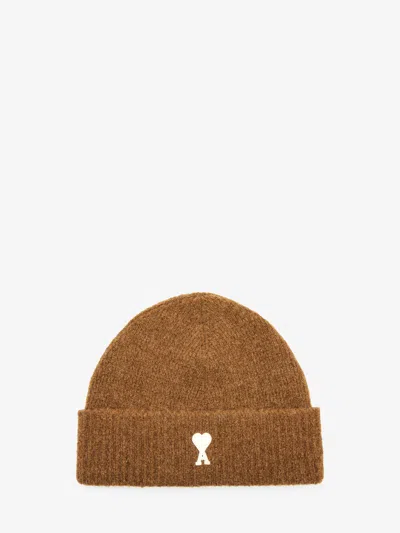 Ami Alexandre Mattiussi Ami De Coeur Beanie In Brown