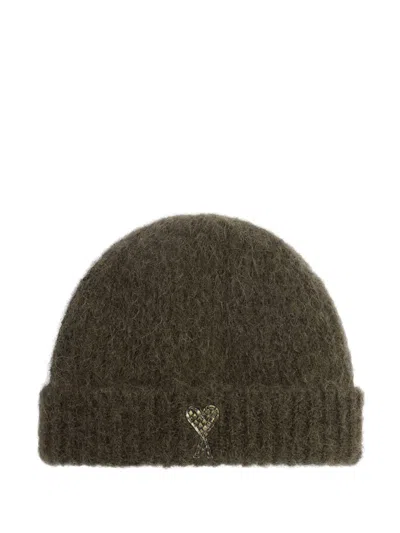 Ami Alexandre Mattiussi Ami De Coeur Beanie In Khaki