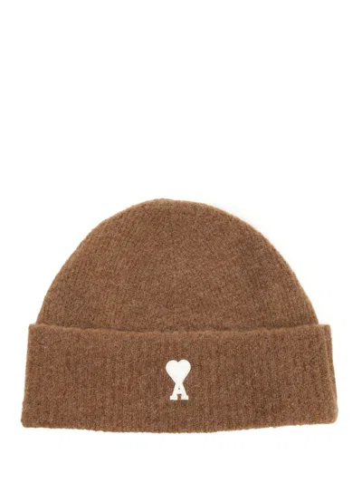 Ami Alexandre Mattiussi Ami De Coeur Beanie Hat In Brown