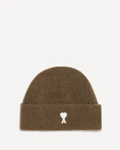 Ami Alexandre Mattiussi Ami De Coeur Beanie Hat In Brown