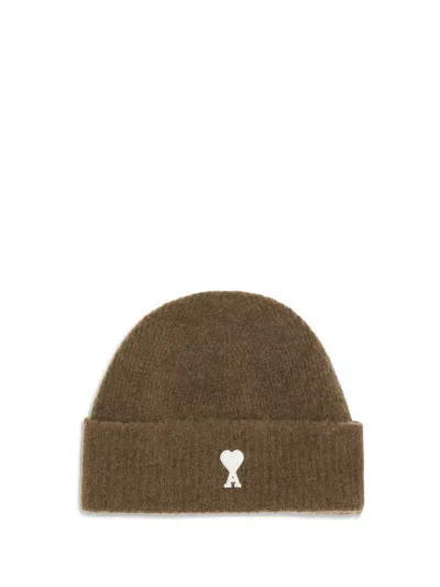 Ami Alexandre Mattiussi Ami De Coeur Beanie Hat In Brown