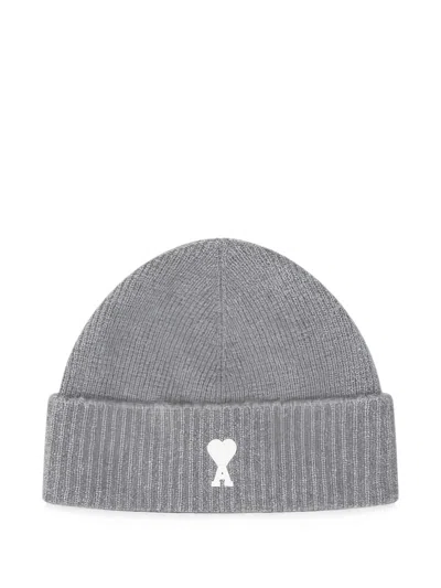 Ami Alexandre Mattiussi Grey Alpaca Beanie With Ami De Coeur In Grau