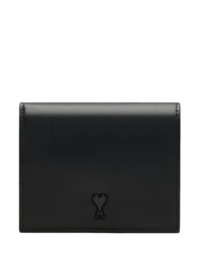 Ami Alexandre Mattiussi Ami De Coeur Bi-fold Leather Wallet In Black