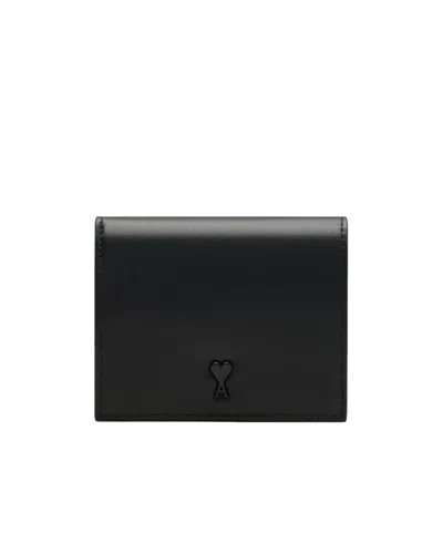 Ami Alexandre Mattiussi Ami De Coeur Bi-fold Leather Wallet In Black