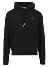 Ami Alexandre Mattiussi Ami Black Cotton Hoodie With Embroidered Logo And Functional Pockets In Black