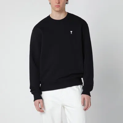Ami Alexandre Mattiussi Ami Paris Embroidered Crew Neck Sweater With Ribbed Trims In Black