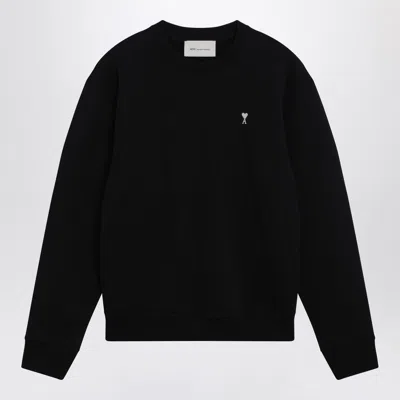Ami Alexandre Mattiussi Ami Paris Embroidered Crew Neck Sweater With Ribbed Trims In Black