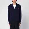 Ami Alexandre Mattiussi Ami Ami De Coeur Logo Embroidered V-neck Knitted Cardigan In Blue