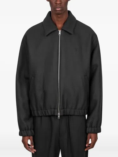 Ami Alexandre Mattiussi Ami Paris Grey Wool Ami De Coeur Bomber In Black