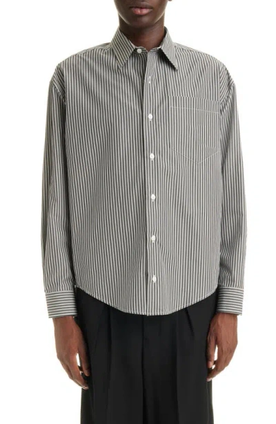 Ami Alexandre Mattiussi Ami De Coeur Boxy Fit Stripe Cotton Oxford Button-up Shirt In Black
