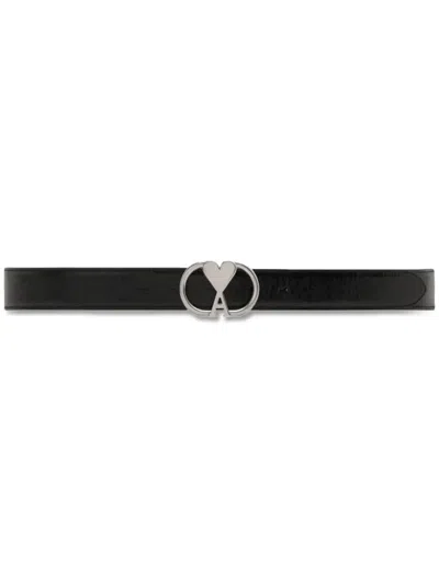 Ami Alexandre Mattiussi Ami De Coeur-buckle Leather Belt In Black/ Vibrated Silver