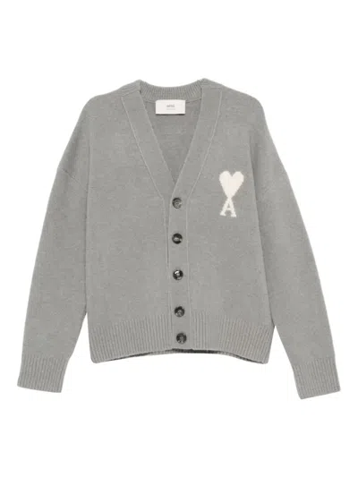 Ami Alexandre Mattiussi Alpaca Blend Cardigan With Intarsia Heart Design In Brown