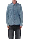 Ami Alexandre Mattiussi Classic Blue Denim Shirt With Structured Collar And Button-down Front In Blue