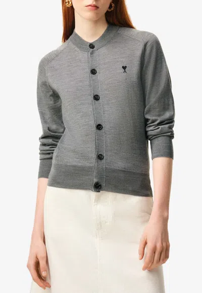 Ami Alexandre Mattiussi Grey Wool Crewneck Ami De Coeur Cardigan Grey In Gray