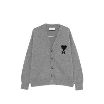 Ami Alexandre Mattiussi Ami De Coeur Buttoned Cardigan In Gray