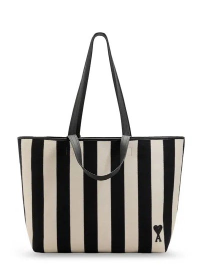Ami Alexandre Mattiussi Ami Paris Ami De Coeur Medium Black Cotton Polyester Polyurethane Shoulder Bag In Multi