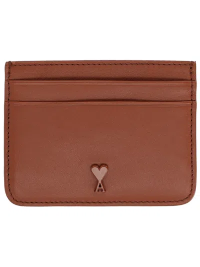 Ami Alexandre Mattiussi "ami De Coeur" Card Holder In Brown