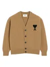 Ami Alexandre Mattiussi Ami Felted Merino Wool Cardigan With Inlaid Heart Motif In Brown