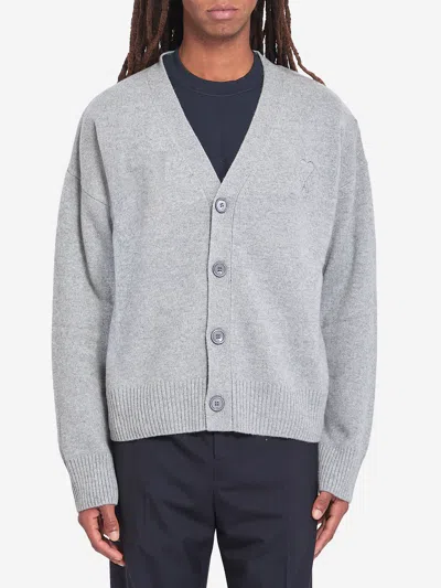 Ami Alexandre Mattiussi Ami De Coeur Cardigan In Gray
