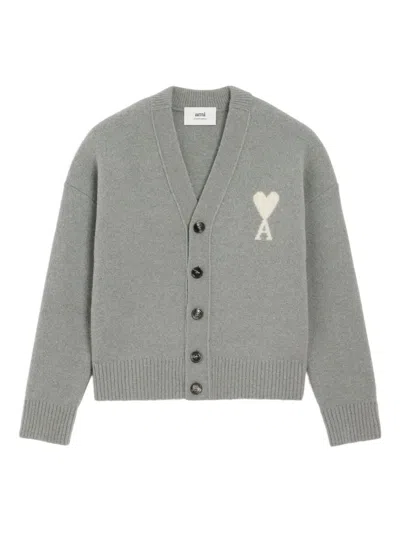 Ami Alexandre Mattiussi Ami De Coeur Cardigan In Gray