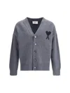 Ami Alexandre Mattiussi Ami Paris Ami De Coeur Heather Grey Wool Cardigan Men In Gray