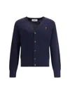 Ami Alexandre Mattiussi Ami Paris Men Blue Cardigan With V Neck And Adc Embroidery On The Front In Wool Blend Man